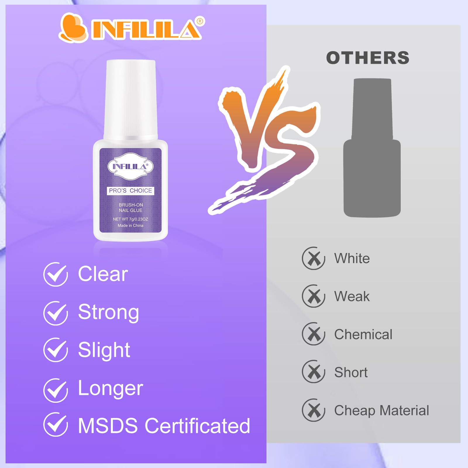 NXJ INFILILA Super Strong Nail Glue with Precision Brush – Quick Dry, 3-Pack 7ML