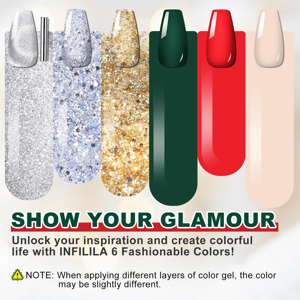 NXJ INFILILA Cat Eye Christmas Gel Nail Polish Set – 6 Colors in 10ml, Feline Luster07