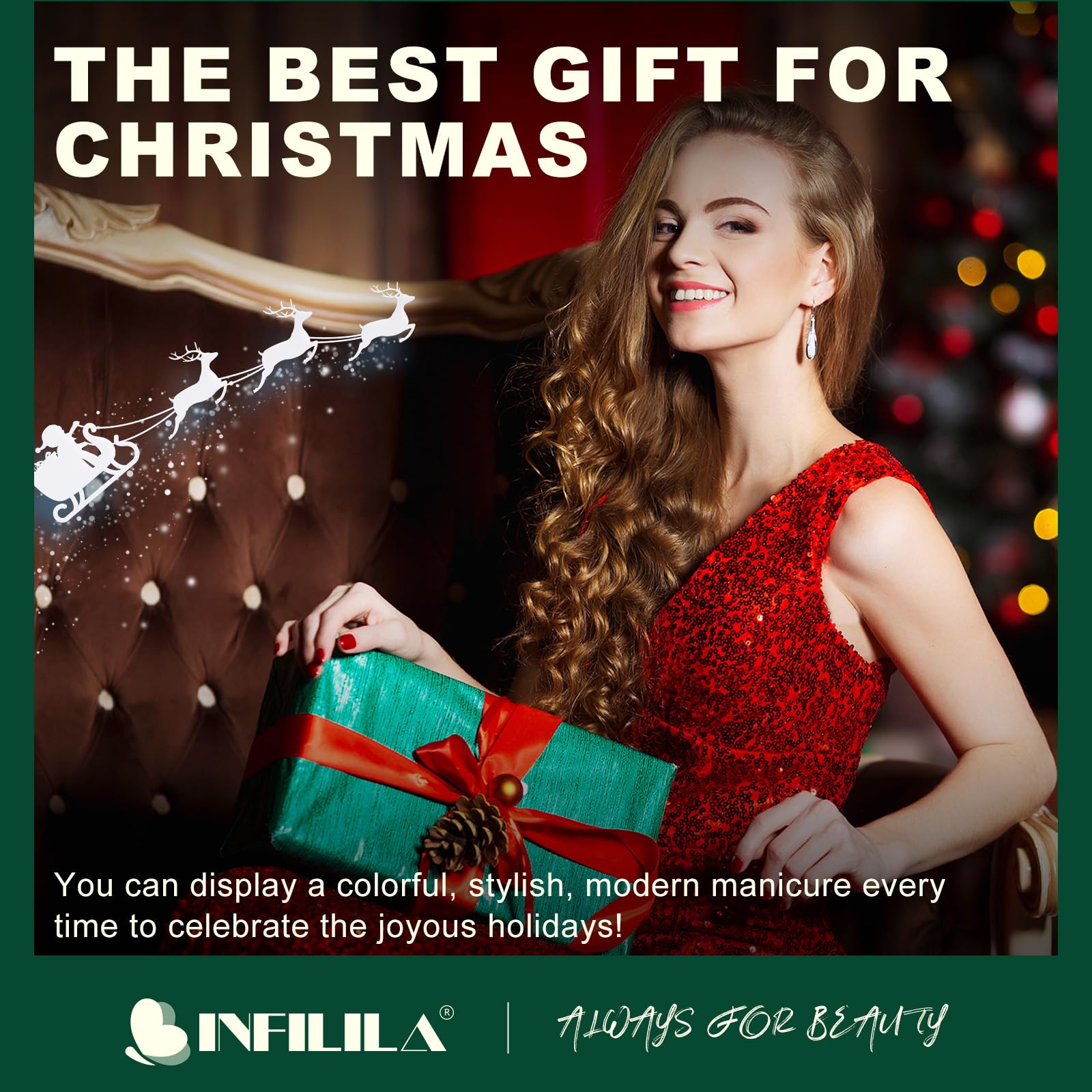NXJ INFILILA Christmas Gel Nail Polish Set – 6 Colors (Sparkle Green, Sparkle Red, Red, Green, White, Mixed Glitter)