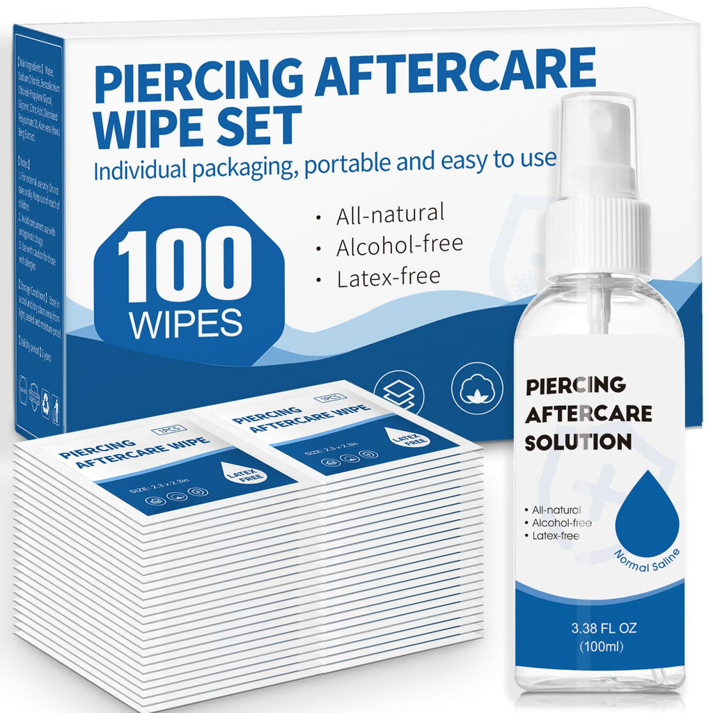 NXPPYY 2-in-1 Piercing Aftercare Spray & Wipes Kit — Gentle, Non-Greasy Saline Cleanser