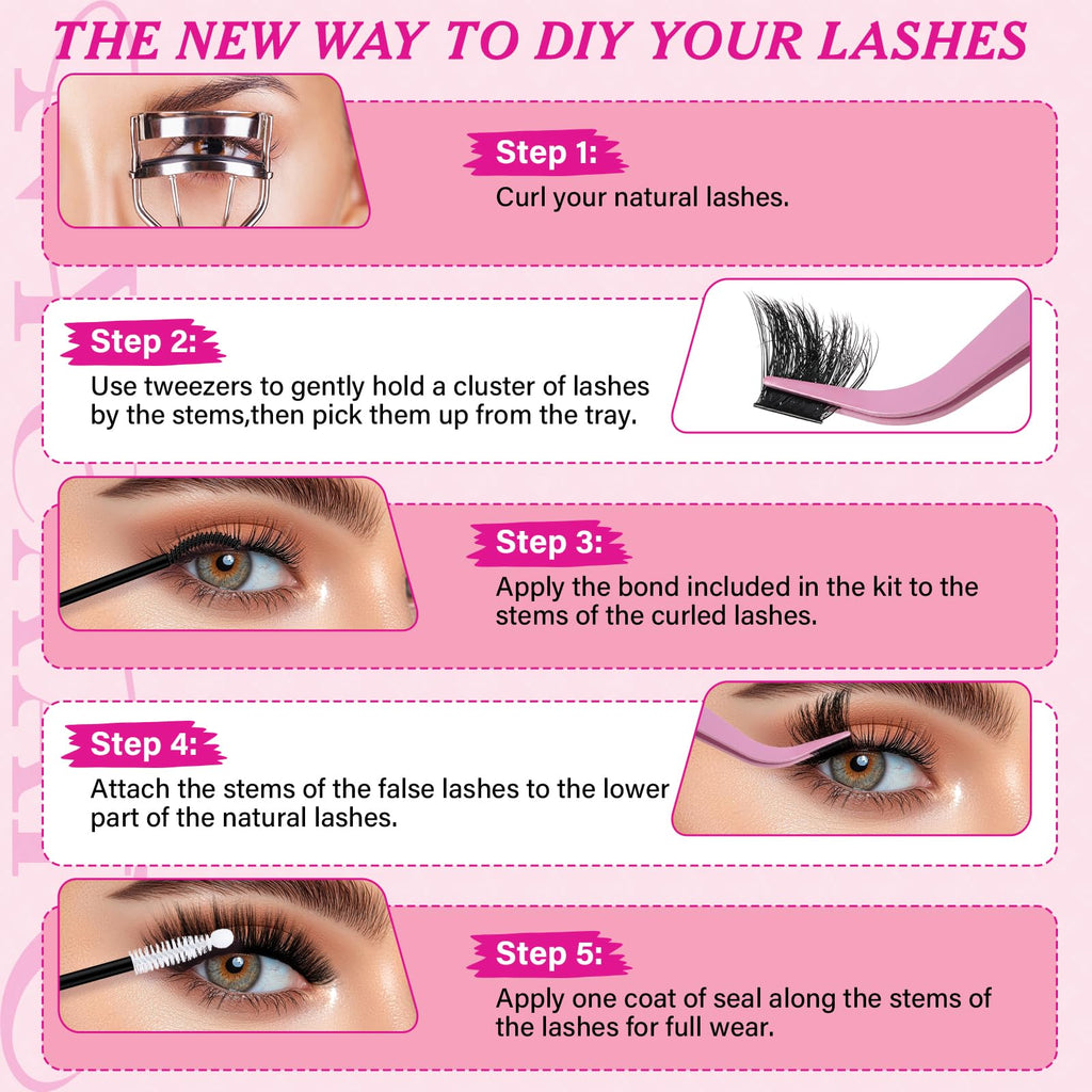 NYCAAR Lash Clusters 3D Effect Kit – 280pcs 80D/100D D-Curl 9-16mm Wispy Lashes + Glue & Remover