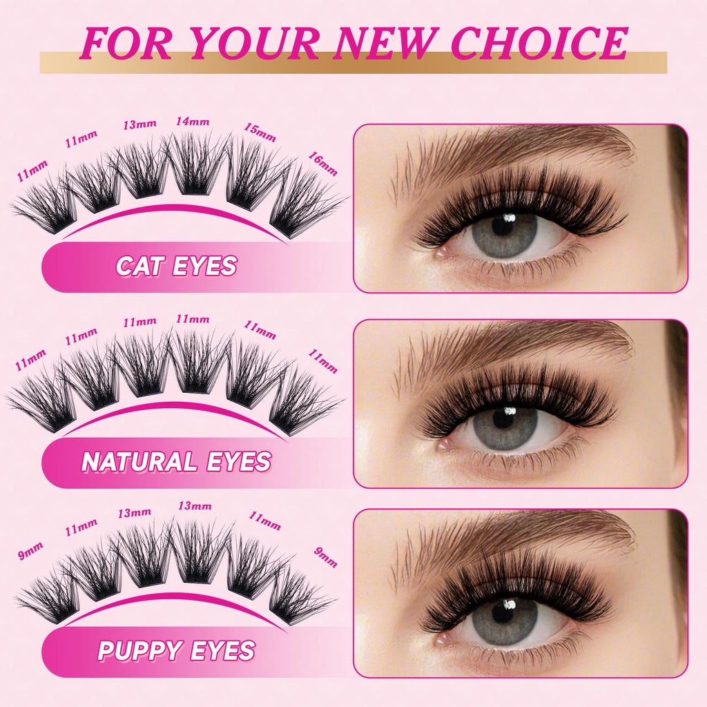NYCAAR Lash Clusters 3D Effect Kit – 280pcs 80D/100D D-Curl 9-16mm Wispy Lashes + Glue & Remover