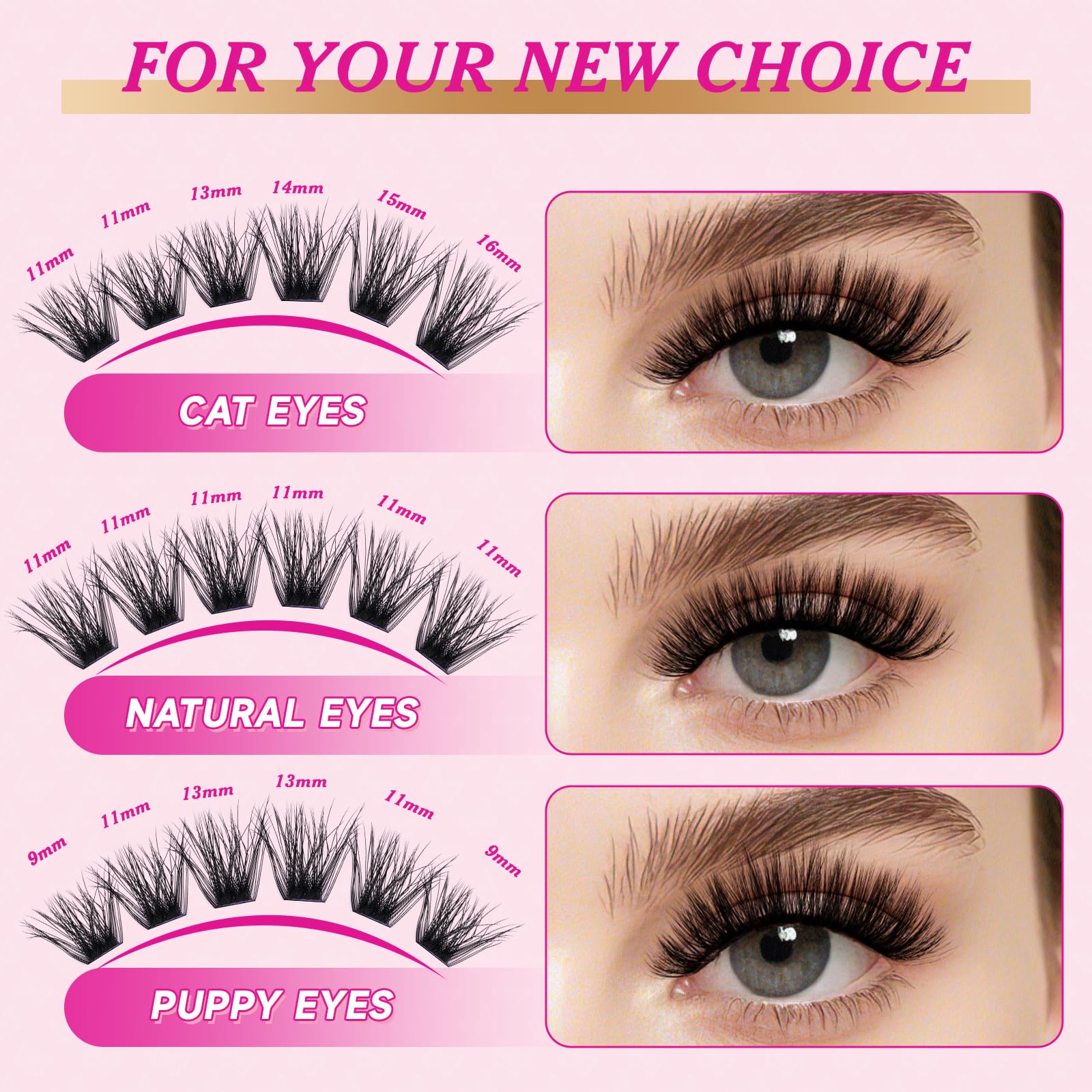 NYCAAR Lash Clusters 3D Effect Kit – 280pcs 80D/100D D-Curl 9-16mm Wispy Lashes + Glue & Remover