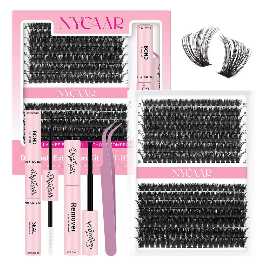 NYCAAR DIY Lash Extension Kit 280Pcs – 60D/80D Clusters, 0.07D Curl, 9–16mm Mix, Glue & Remover