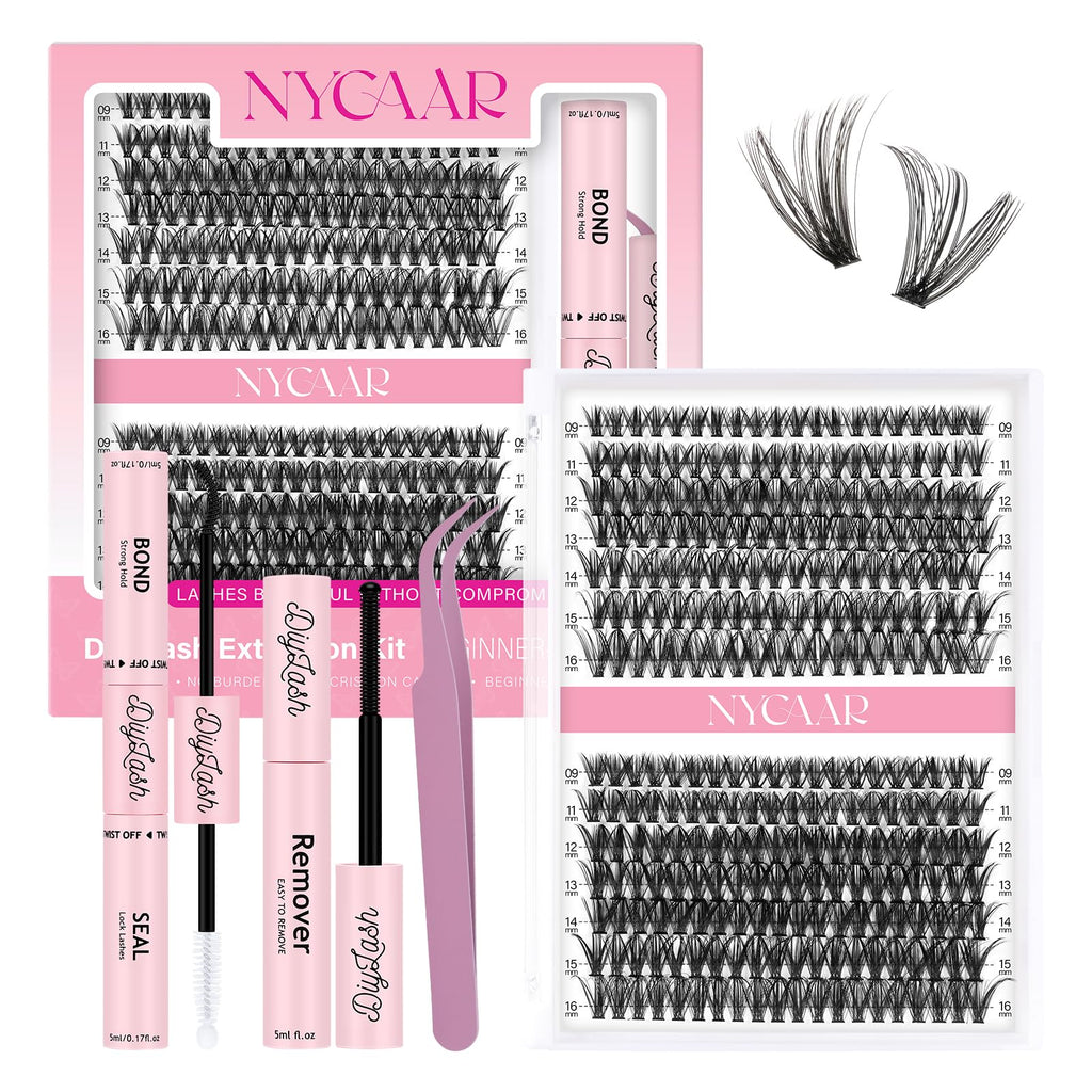NYCAAR DIY Lash Extension Kit – 280Pcs, 30D/40D Clusters, 0.07D Curl, 9-16mm, Glue Remover