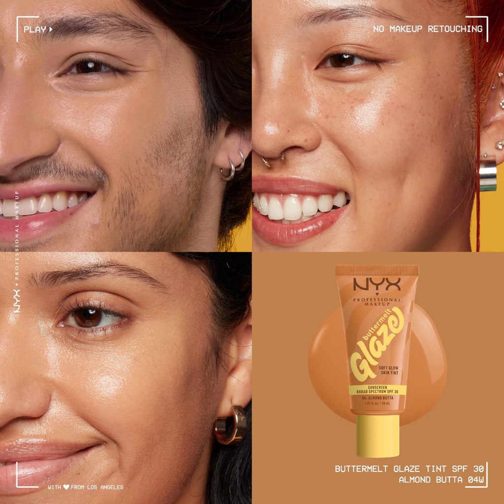 NYX PROFESSIONAL MAKEUP Buttermelt Glaze Soft Glow Skin Tint SPF 30 | Up to 12HR Wear, Shade 04 Almond Butta