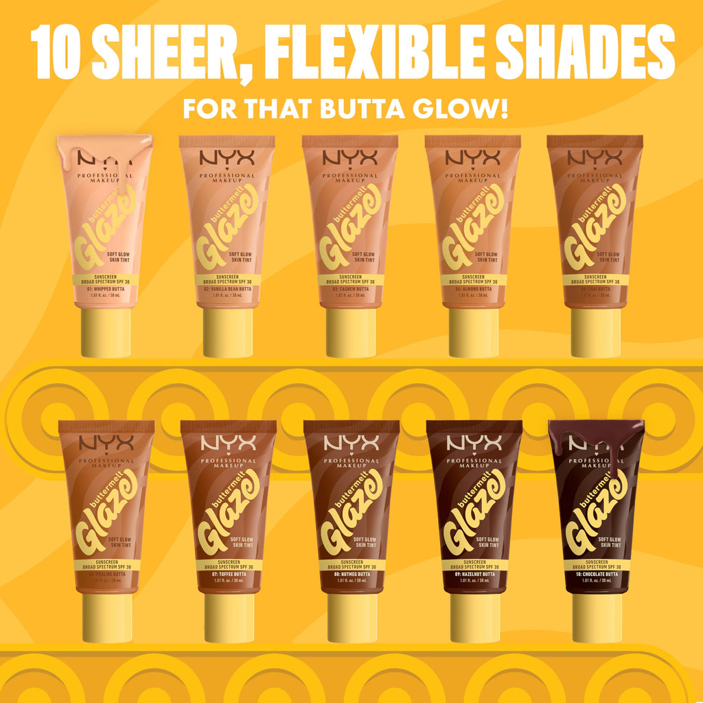 NYX PROFESSIONAL MAKEUP Buttermelt Glaze Soft Glow Skin Tint SPF 30 | Up to 12HR Wear, Shade 04 Almond Butta