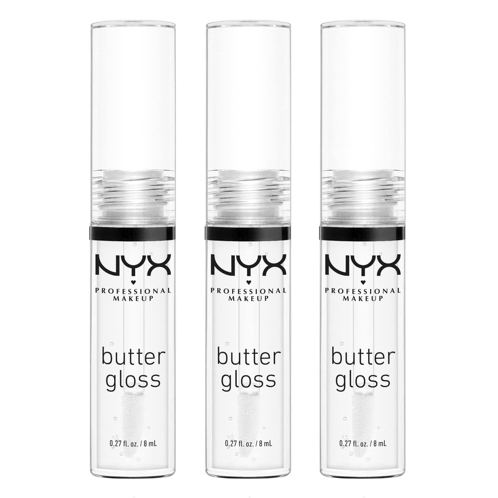 NYX PROFESSIONAL MAKEUP Butter Gloss Sugar Glass Clear 3-Pack – Non-Sticky Lip Gloss, Sheer to Medium Shine