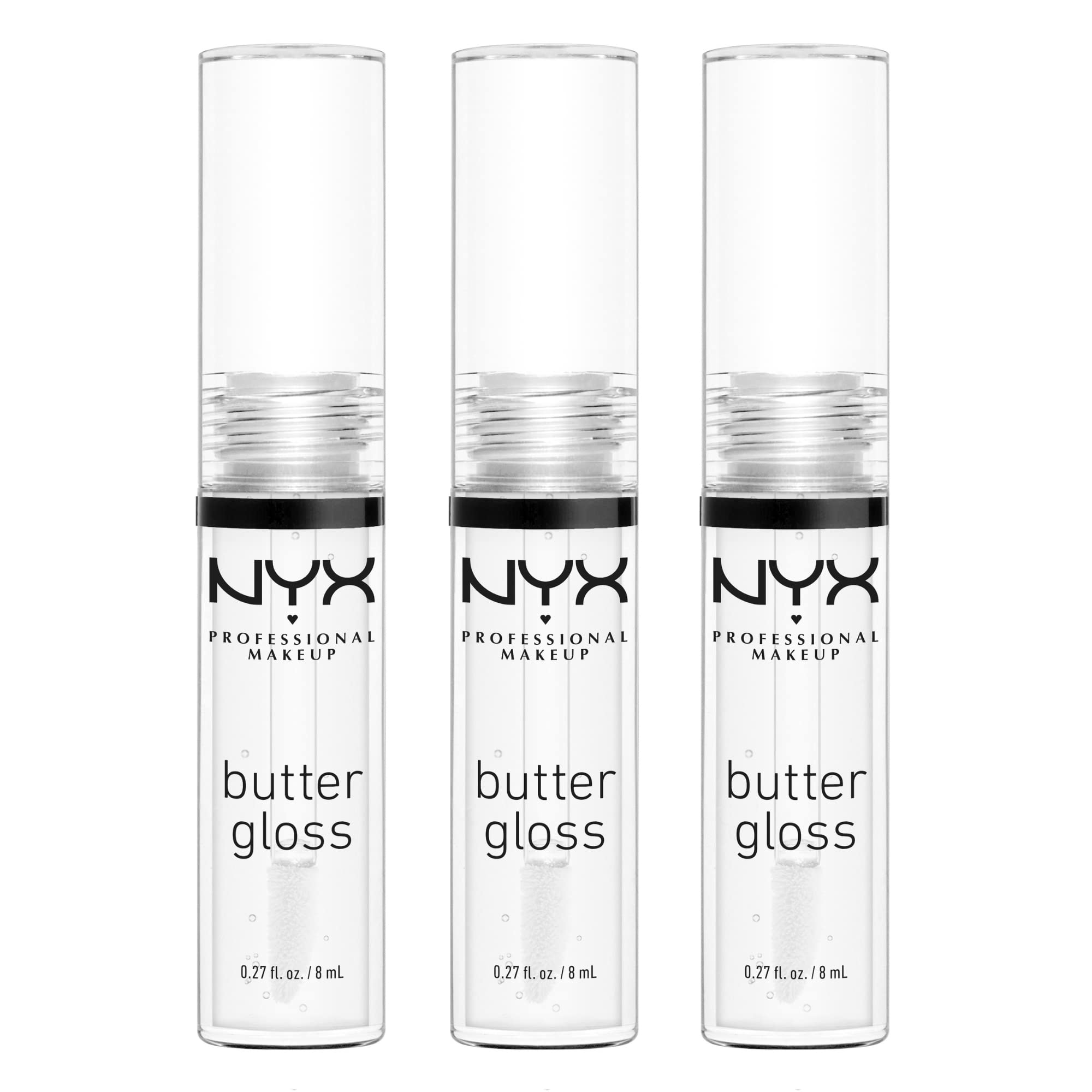NYX PROFESSIONAL MAKEUP Butter Gloss Sugar Glass Clear 3-Pack – Non-Sticky Lip Gloss, Sheer to Medium Shine