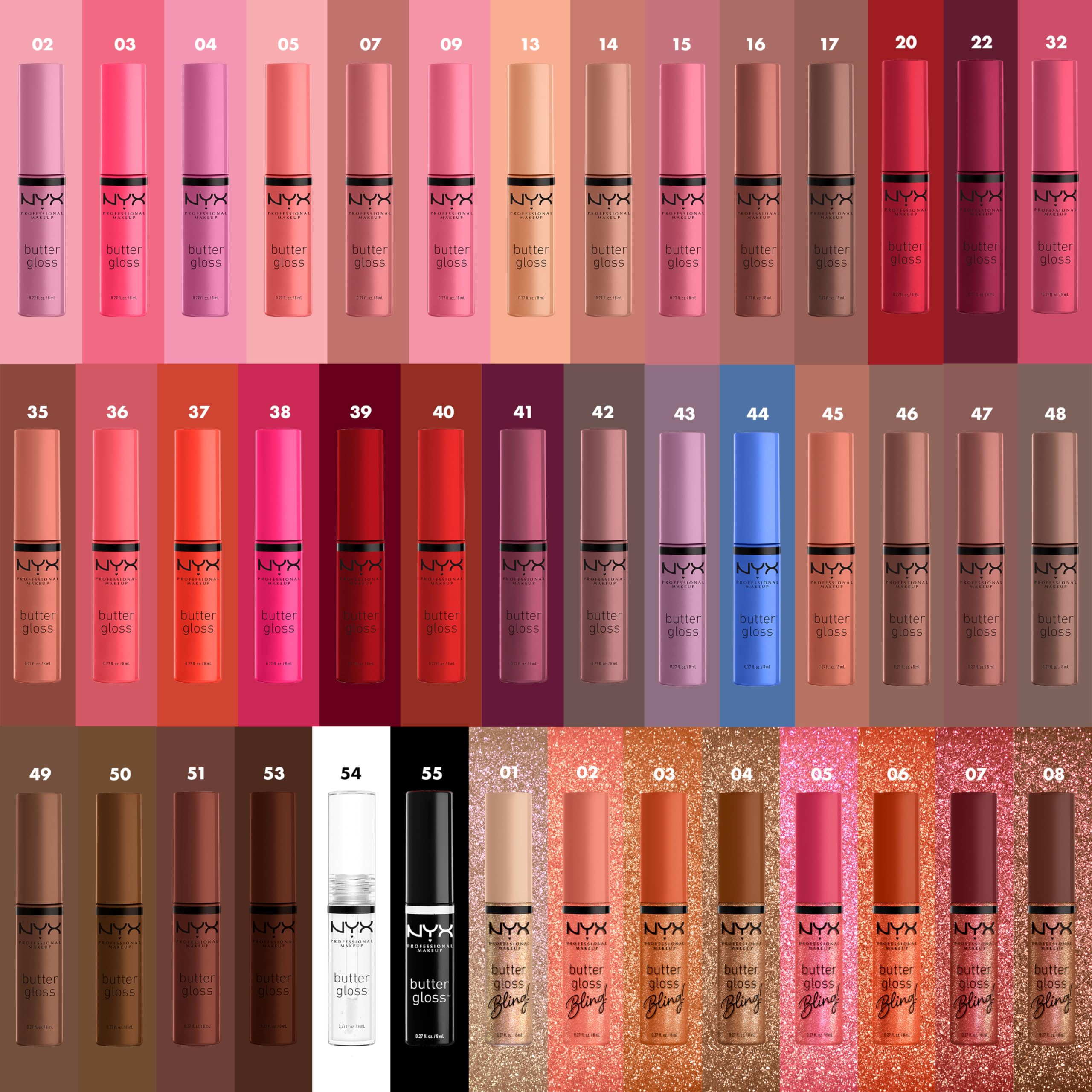 NYX PROFESSIONAL MAKEUP Butter Gloss Sugar Glass Clear 3-Pack – Non-Sticky Lip Gloss, Sheer to Medium Shine