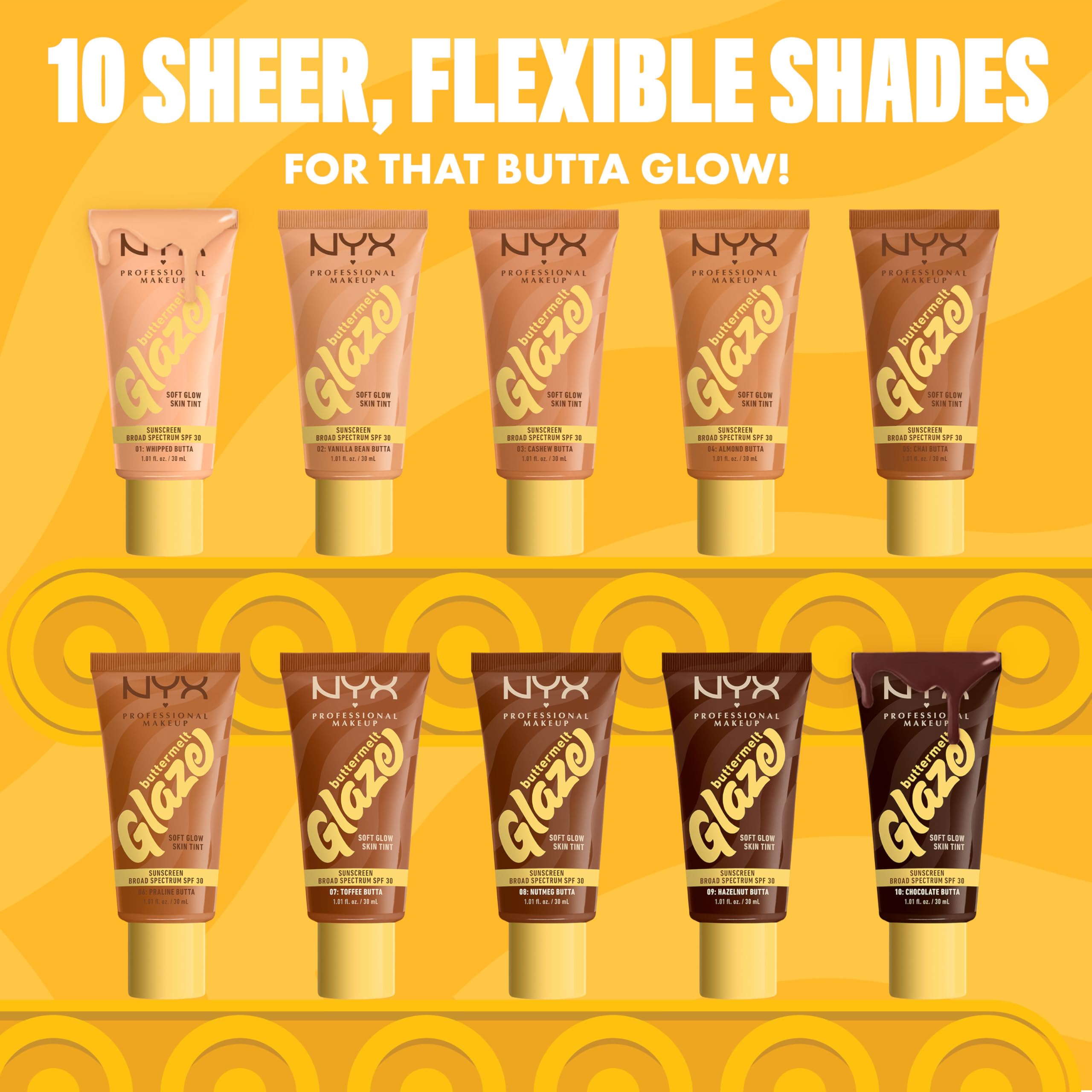 NYX PROFESSIONAL MAKEUP Buttermelt Glaze Soft Glow Skin Tint + SPF 30 – Up to 12HR Wear, Cashew Butta 03