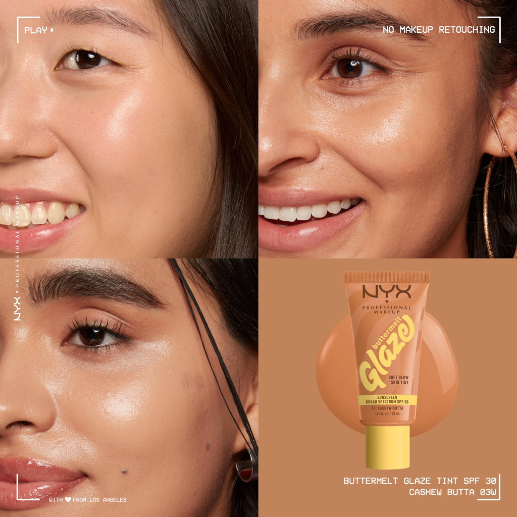 NYX PROFESSIONAL MAKEUP Buttermelt Glaze Soft Glow Skin Tint + SPF 30 – Up to 12HR Wear, Cashew Butta 03