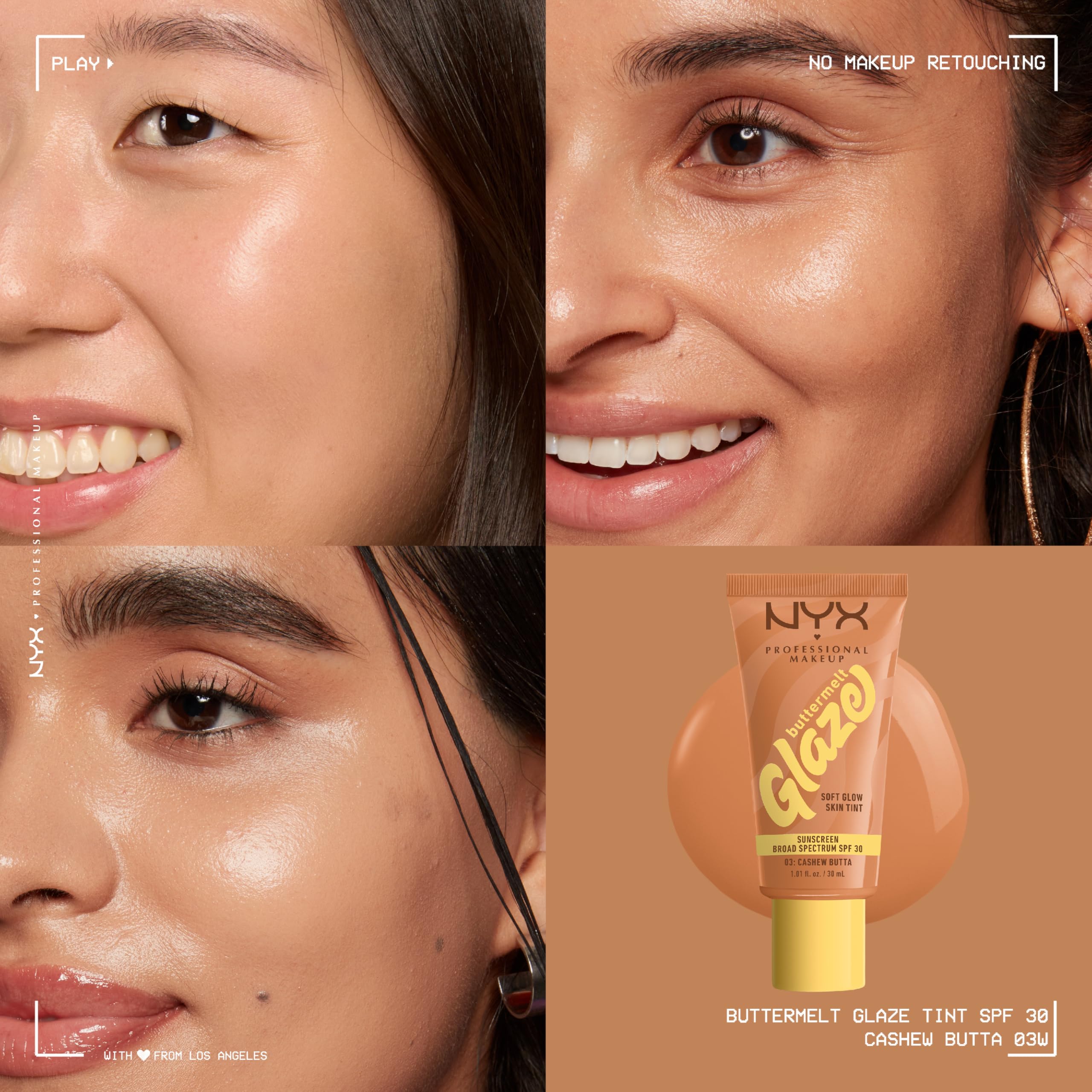 NYX PROFESSIONAL MAKEUP Buttermelt Glaze Soft Glow Skin Tint + SPF 30 – Up to 12HR Wear, Cashew Butta 03
