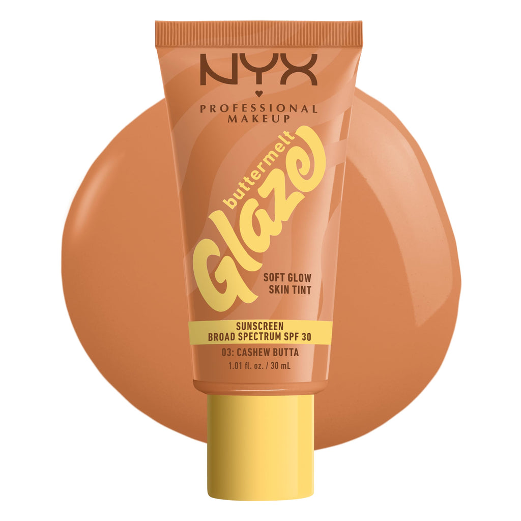 NYX PROFESSIONAL MAKEUP Buttermelt Glaze Soft Glow Skin Tint + SPF 30 – Up to 12HR Wear, Cashew Butta 03