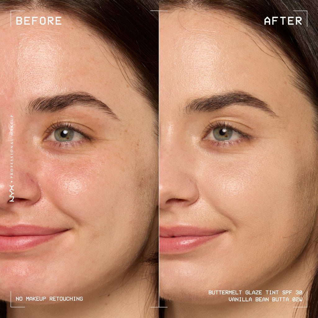 NYX PROFESSIONAL MAKEUP Buttermelt Glaze Soft Glow Skin Tint + SPF 30, 12HR Wear — Vanilla Bean Butta (02)