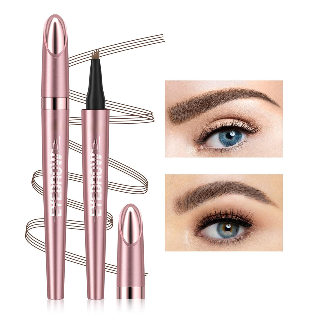 NyxaraJH 4-Tip Eyebrow Pen with Brush - 24Hr Waterproof Microblading Effect, 6 Shades
