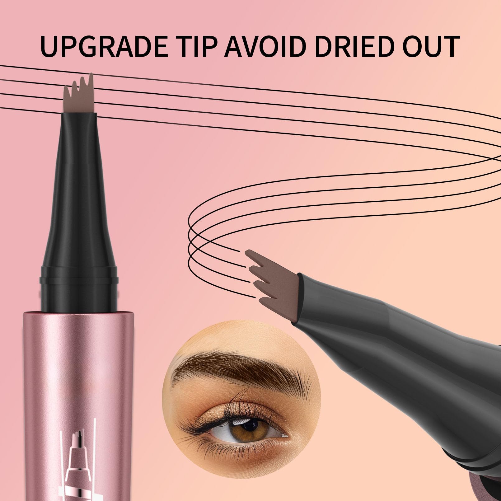 NyxaraJH 4-Tip Eyebrow Pen with Brush - 24Hr Waterproof Microblading Effect, 6 Shades