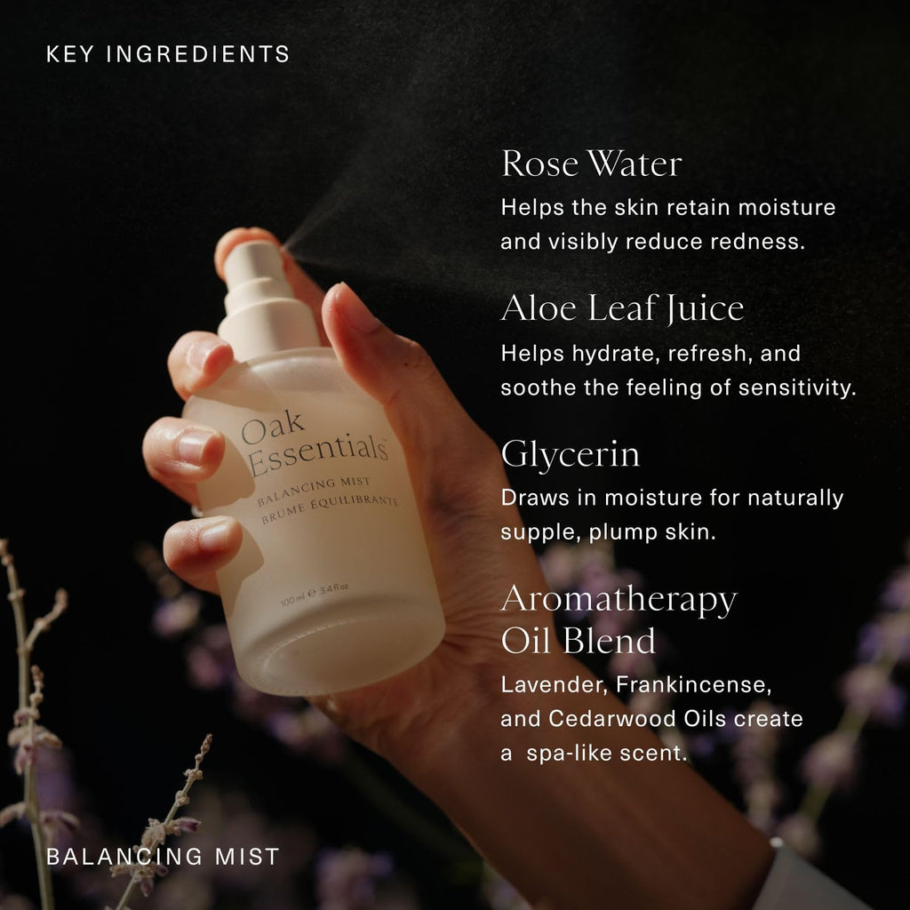 Oak Essentials Balancing Mist – Rose Water & Aloe Hydrating Face Toner (3.4 oz)