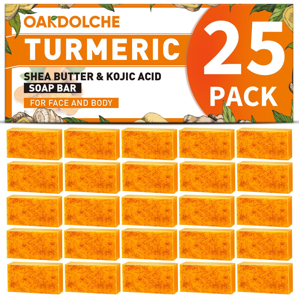 OAKDOLCHE 25P Turmeric Kojic Acid Soap Gift Set – 60g Bars with Retinol, Collagen & Vitamin E | SLS-Free, Face & Body
