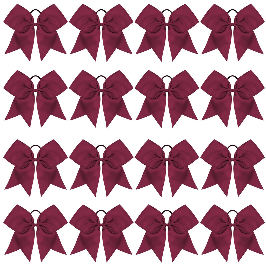 OAOLEER 16-Pack 8-Inch Maroon Cheer Bows with Ponytail Holders – Handmade Team Accessories