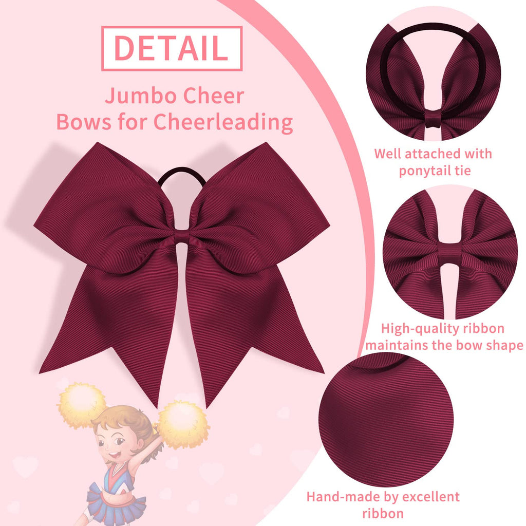 OAOLEER 16-Pack 8-Inch Maroon Cheer Bows with Ponytail Holders – Handmade Team Accessories