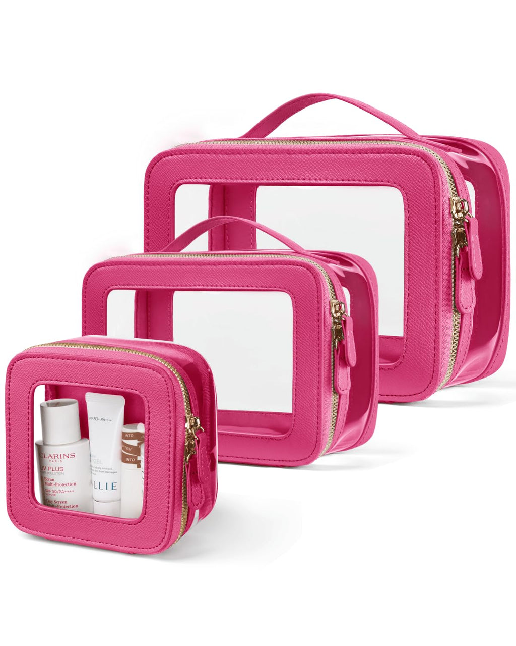 Oaque Clear Cosmetic Bag Set – 3-Piece Transparent Makeup Bags with Handle | Travel Toiletry Organizer