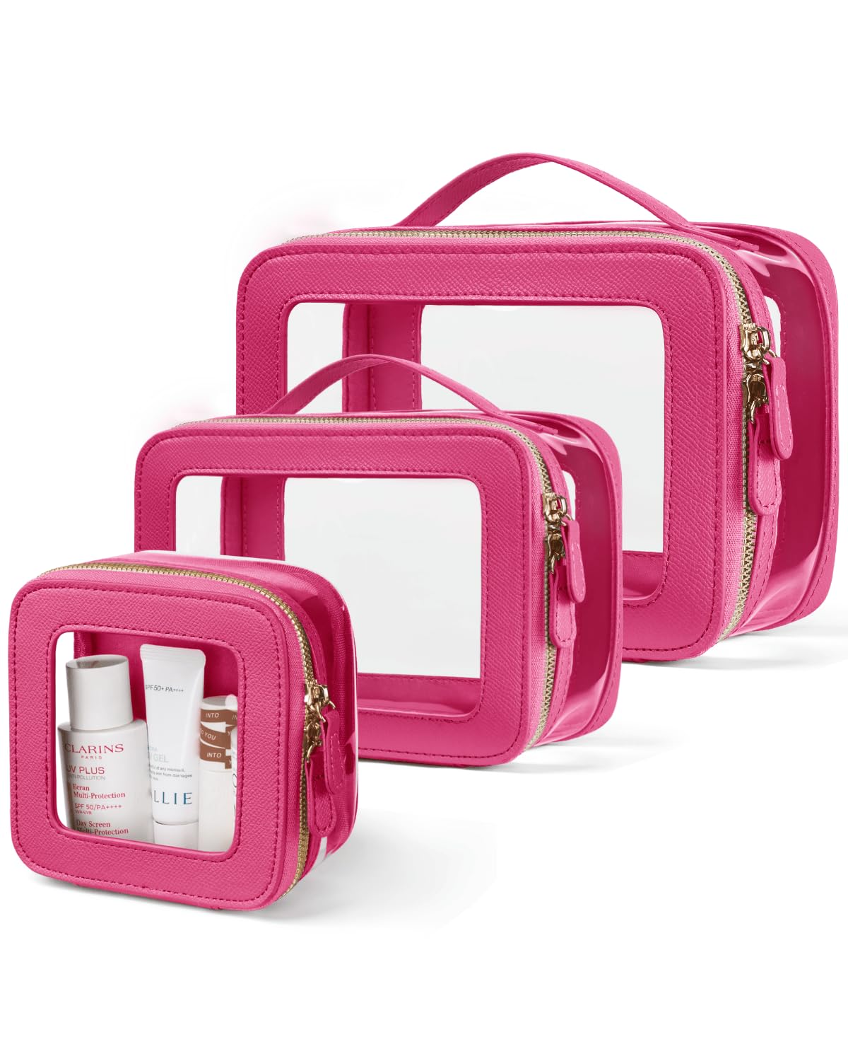 Oaque Clear Cosmetic Bag Set – 3-Piece Transparent Makeup Bags with Handle | Travel Toiletry Organizer