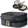 Oaque Clear Cosmetic Bag - Double Layer Travel Toiletry Case with 4 Compartments (Small, Black)