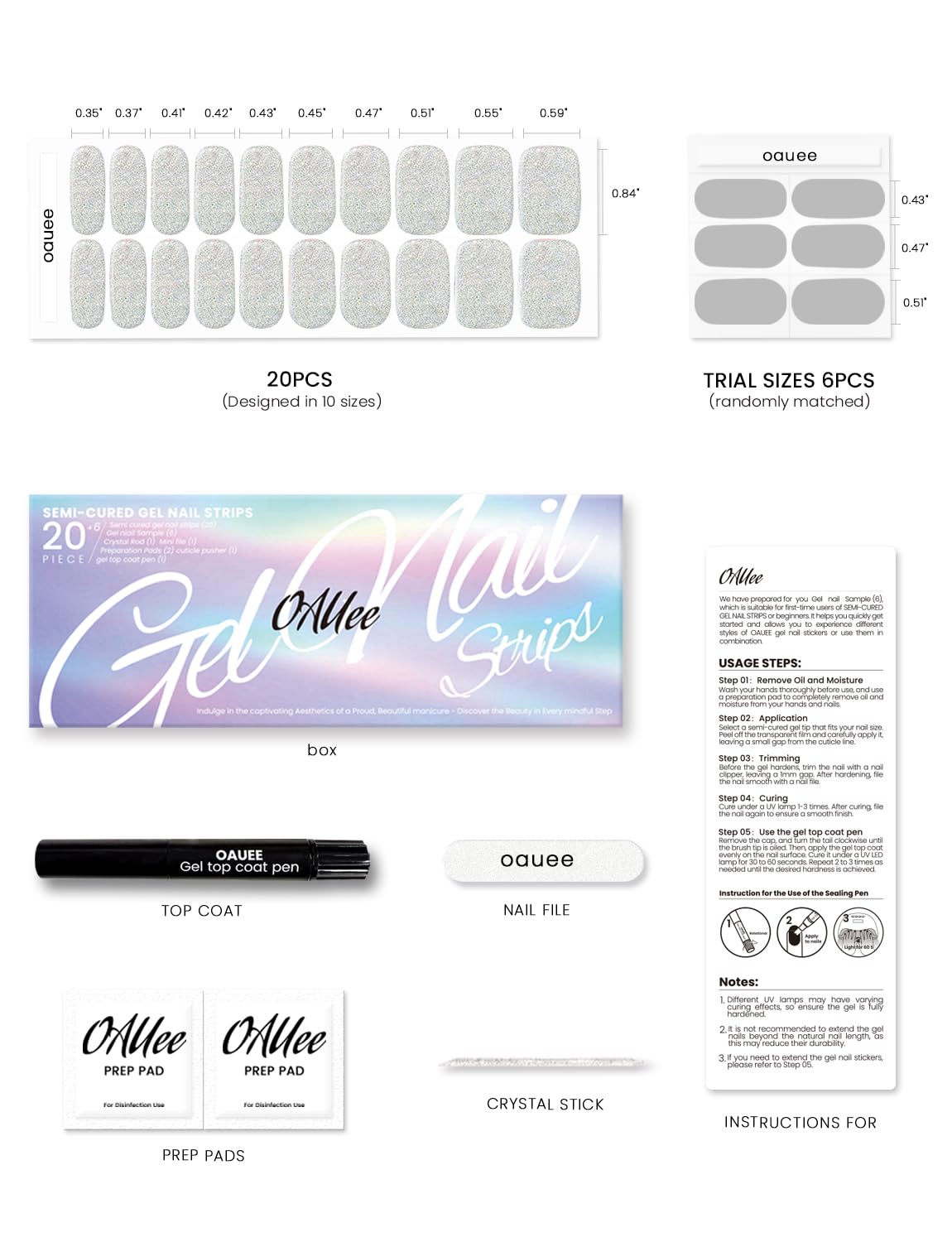 Oauee Semi Cured Gel Nail Strips – Built-In Gel Top Coat, UV Required, Starry Glow