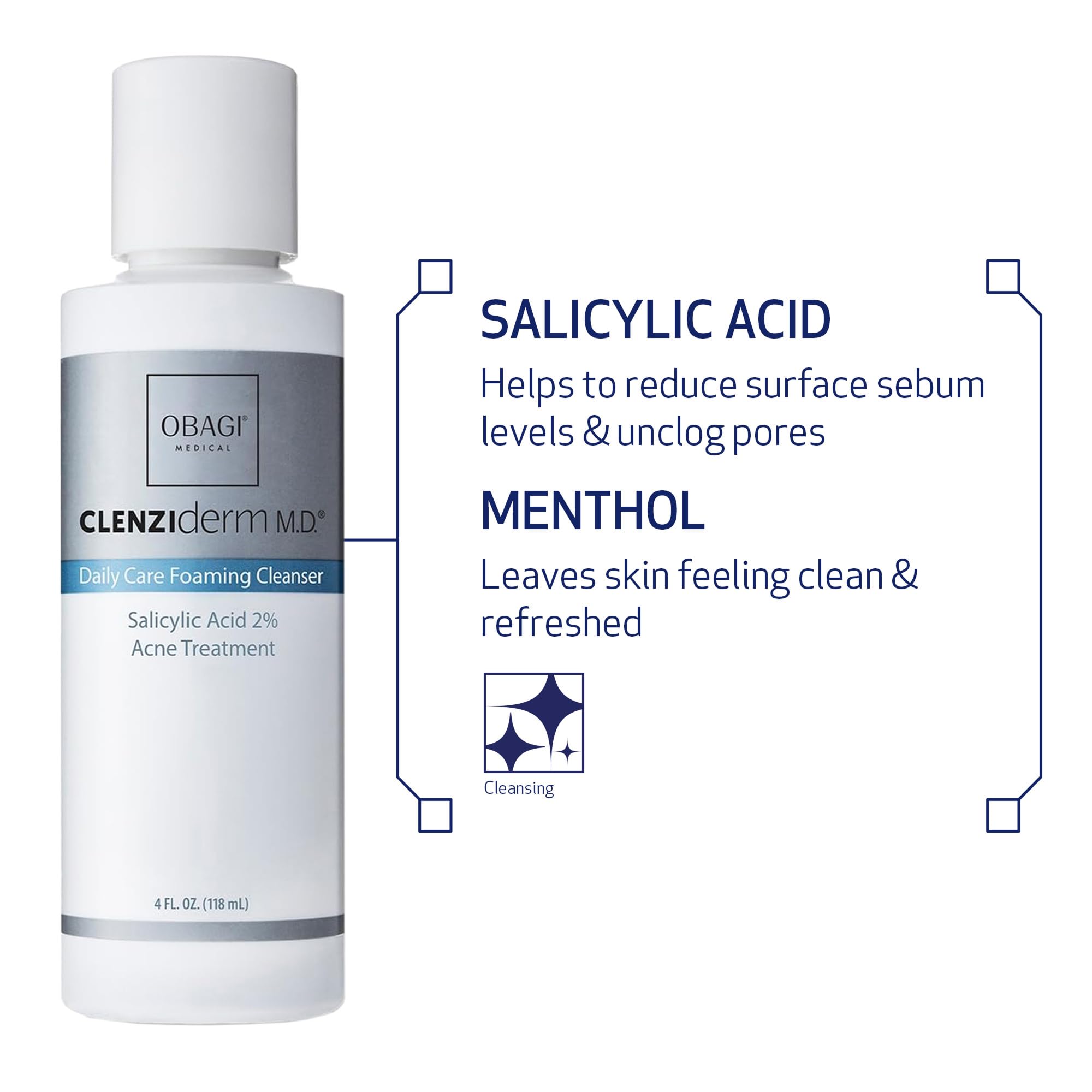 Obagi Medical CLENZIderm M.D. Daily Care Foaming Acne Cleanser with 2% Salicylic Acid (BHA) – Two Pack (4 oz each)