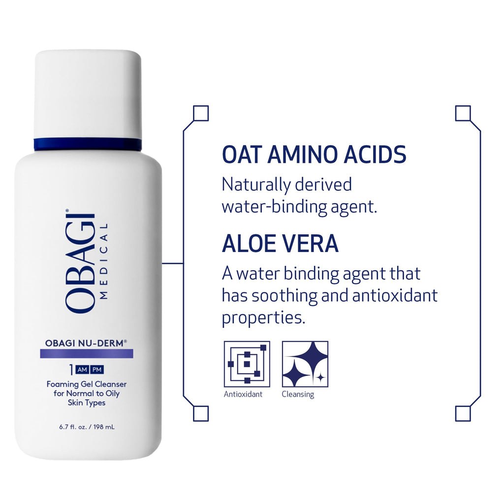 Obagi Medical Nu-Derm Foaming Gel Cleanser for Face | Deep-Cleansing & Hydrating Facial Cleanser for Normal to Oily Skin – 6.7 oz