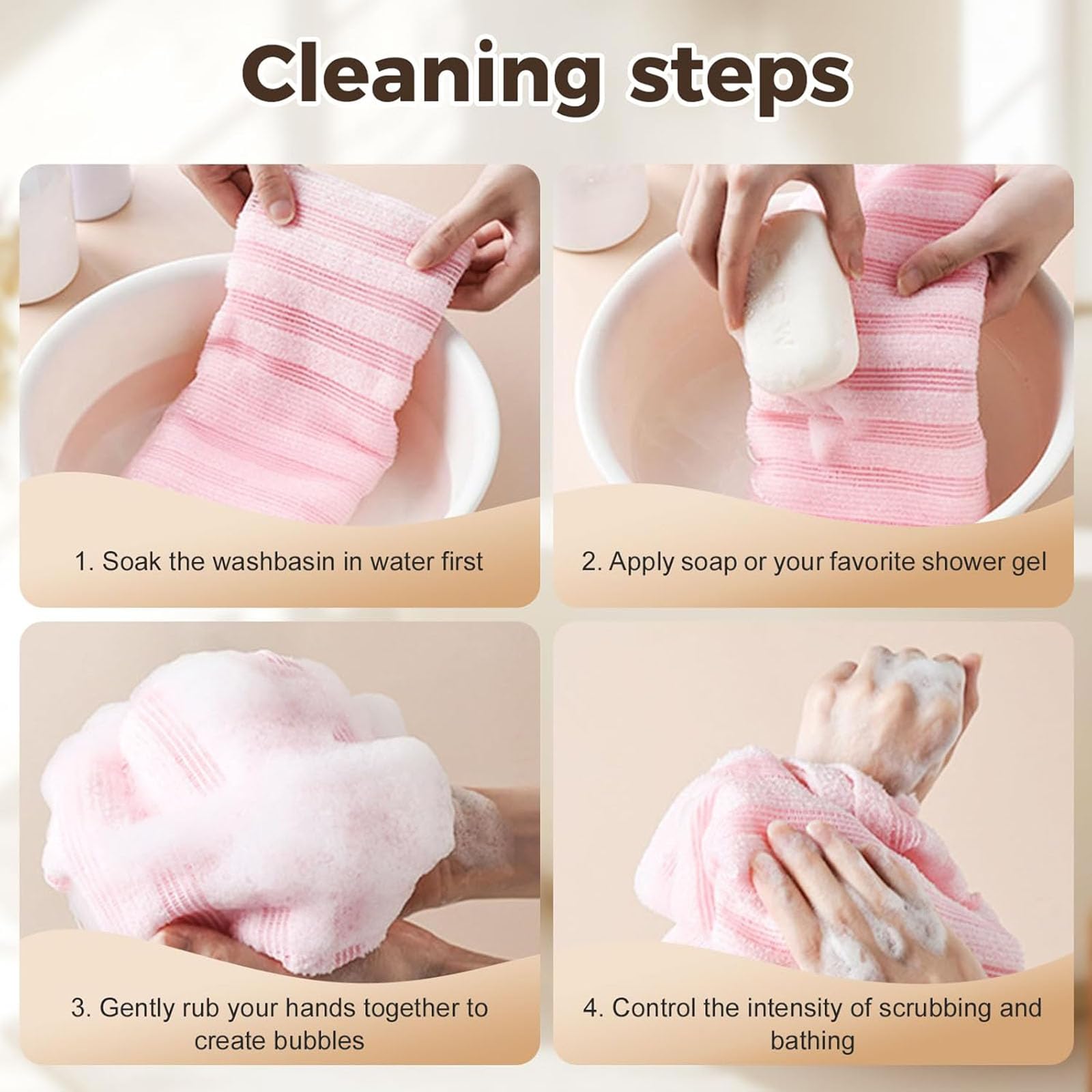 Obemary Blissal Exfoliating Shower Towel – 2 Pack, 48-Inch Deep Exfoliation