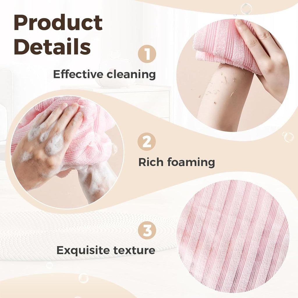 Obemary Blissal Exfoliating Shower Towel – 2 Pack, 48-Inch Deep Exfoliation