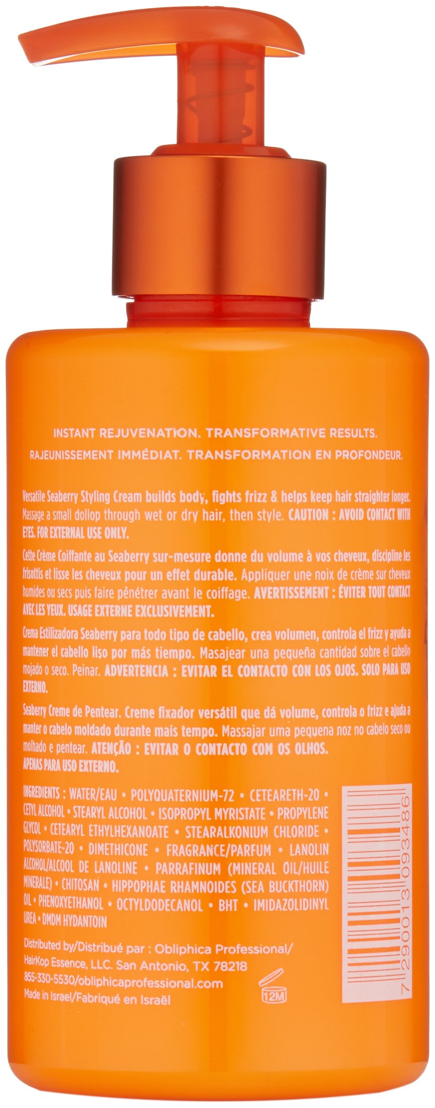 Obliphica Professional Seaberry Styling Cream – Anti-Frizz, Thermal Protection, 10 oz