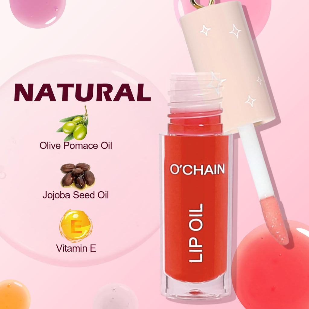 O'CHAIN 12-Color Lip Oil Set | Portable Keychain, High Shine & Hydration