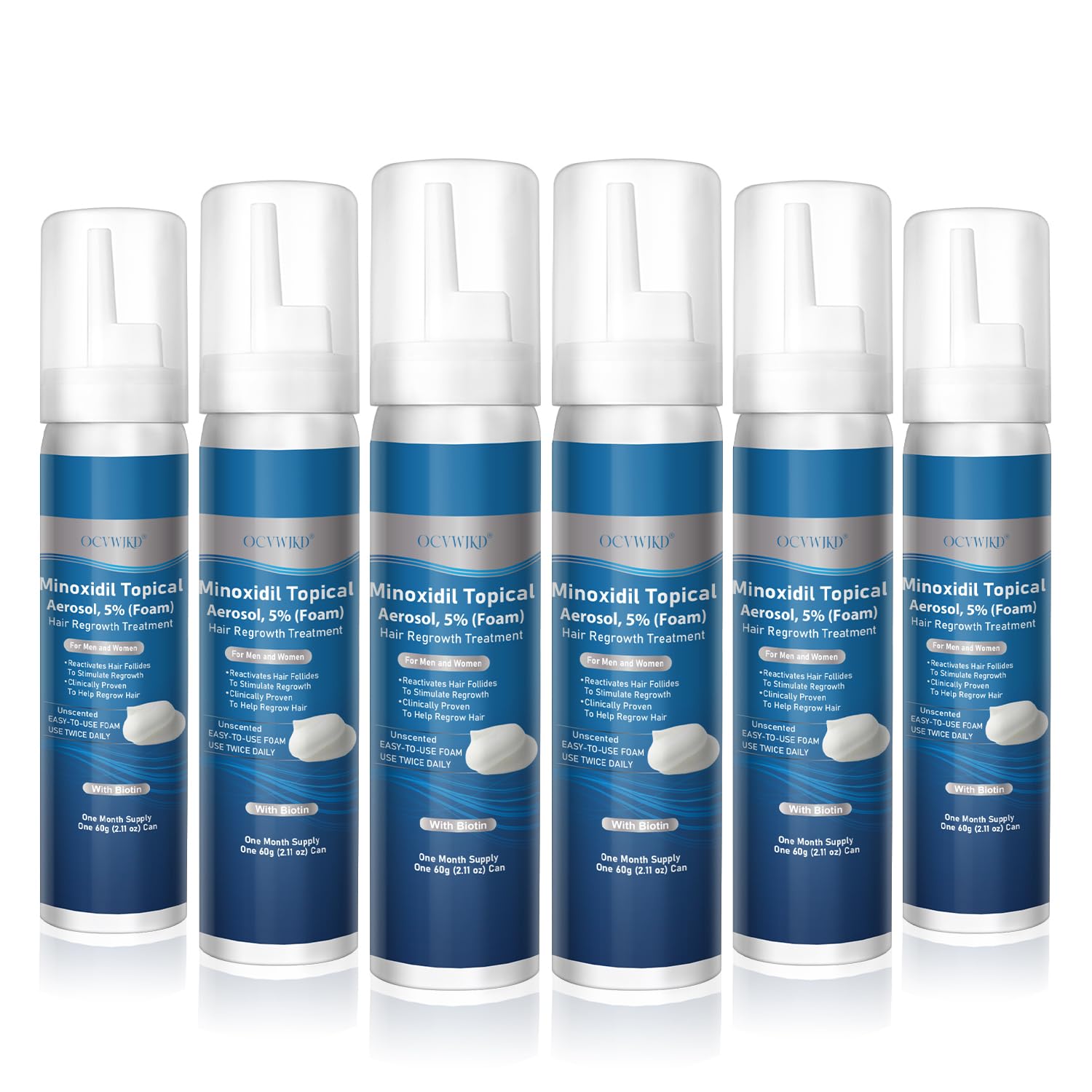 OCVWJKD 5% Minoxidil Foam with Biotin – Unisex Hair Growth Treatment, Unscented, 6-Month Supply