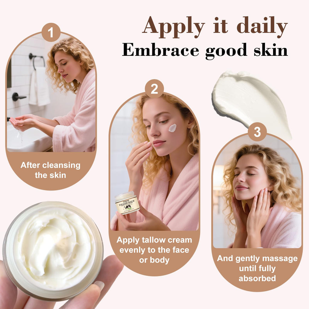 OCVWJKD Beef Tallow & Honey Balm – 3-Pack All-Natural Skin Moisturizer for Face & Body | Grass-Fed Tallow & Raw Honey Blend | 6 Oz