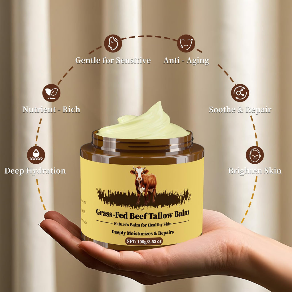 Oebitor Beef Tallow Balm — 100% Organic Grass-Fed Whipped Moisturizer for Face & Body (3.53oz)