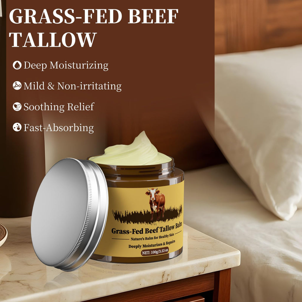 Oebitor Beef Tallow Balm — 100% Organic Grass-Fed Whipped Moisturizer for Face & Body (3.53oz)