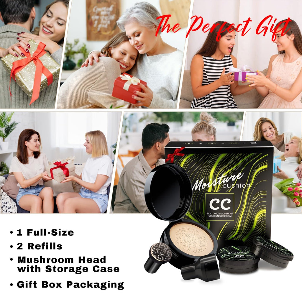 OETUIOW Mushroom Head Air Cushion CC Cream Gift Set — Upgraded Hydrating Formula, 2 Refills, Medium (20g×3)