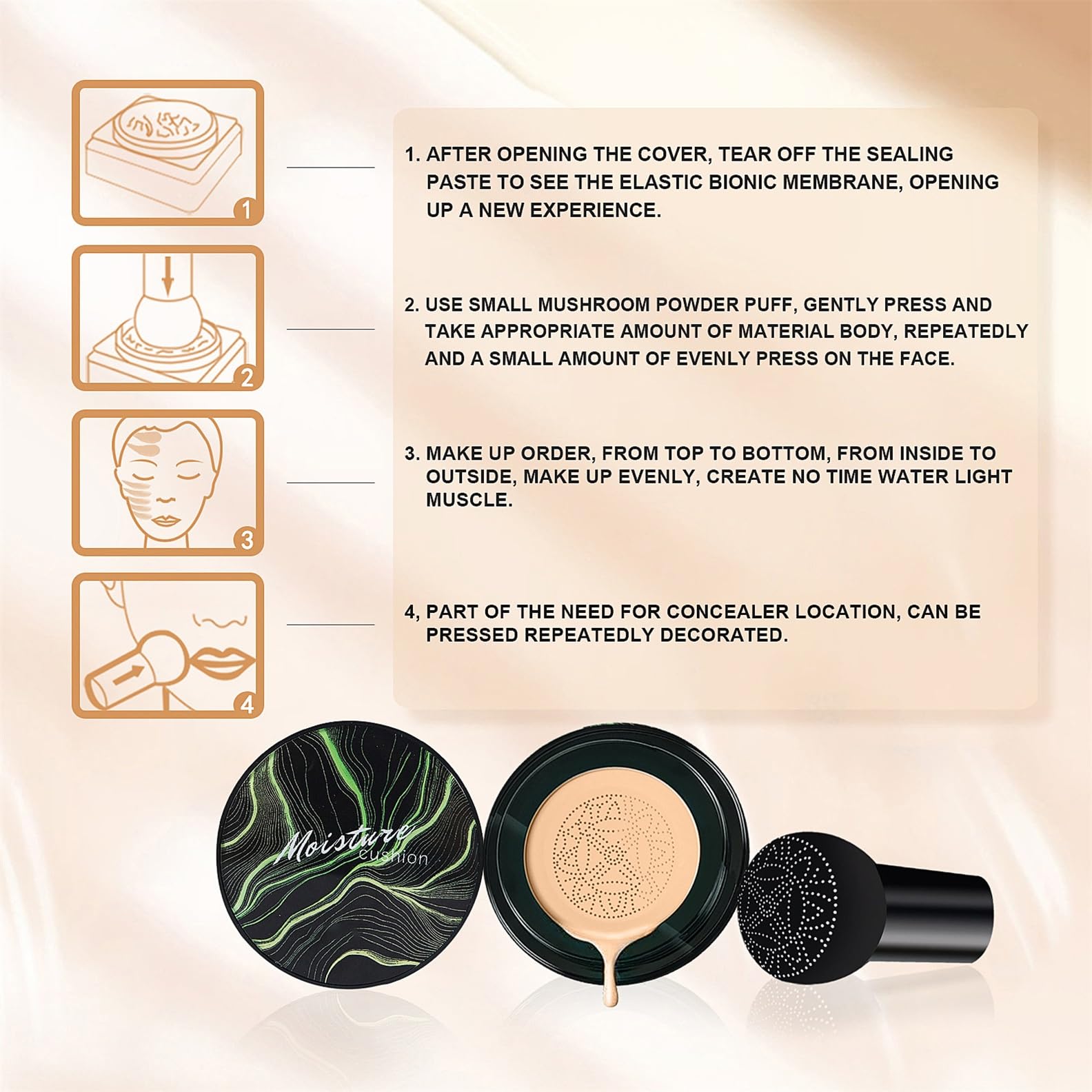 OETUIOW Mushroom Head Air Cushion CC Cream Medium – Long-Lasting BB Cream for Mature Skin