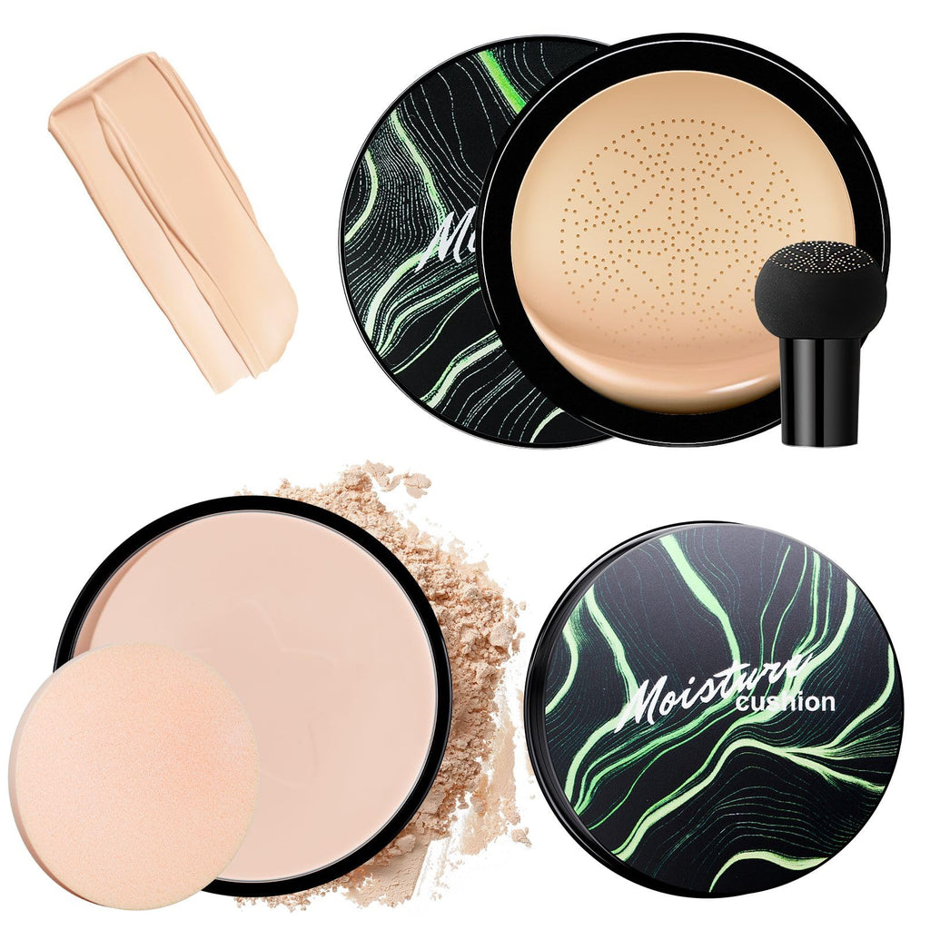 OETUIOW Mushroom Head Air Cushion CC Cream with Setting Powder Set – Shine Control, Blur & Even Skin Tone for All Skin Types