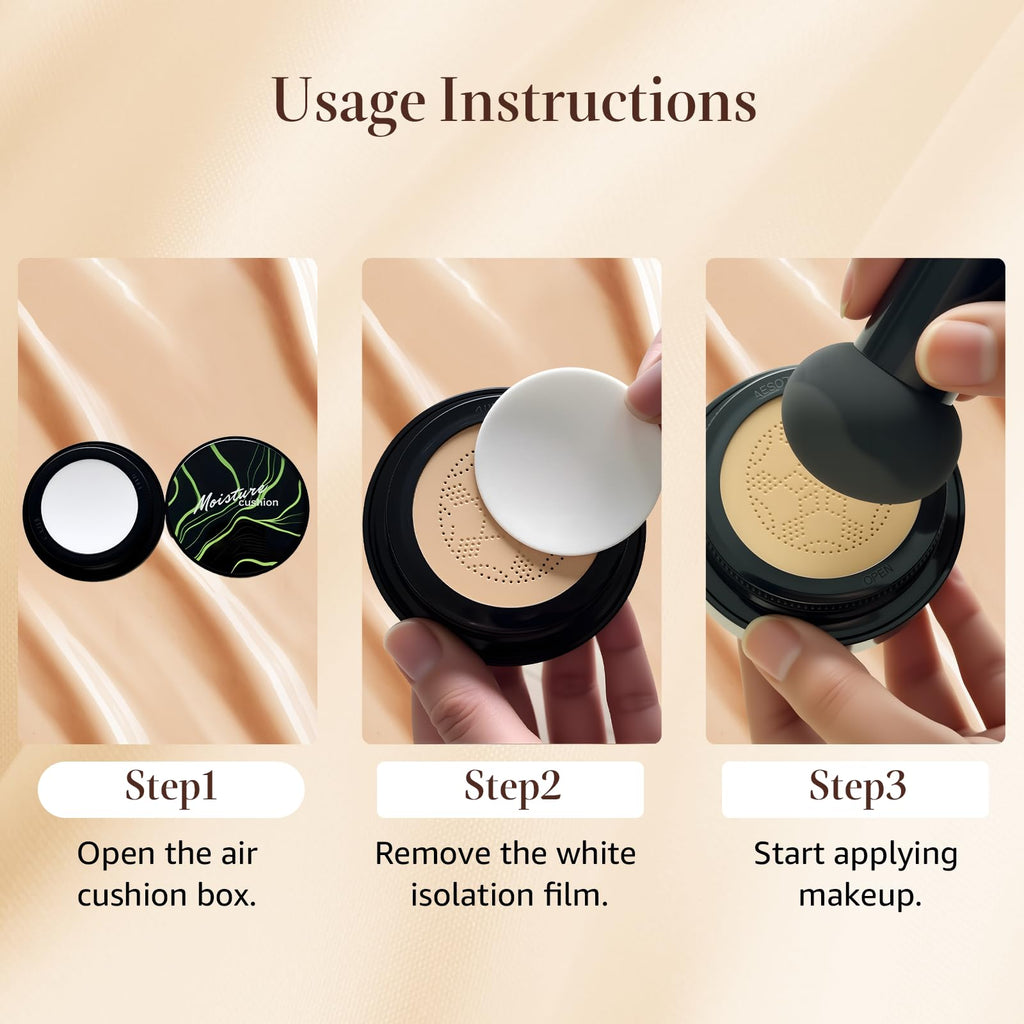 OETUIOW Mushroom Head Air Cushion CC Cream Gift Set — Upgraded Hydrating Formula, 2 Refills, Medium (20g×3)