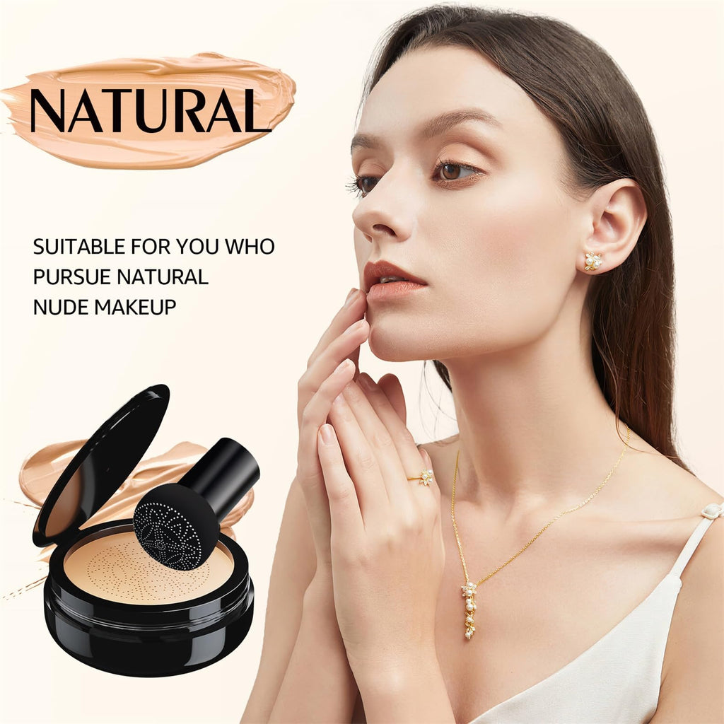OETUIOW Mushroom Head Air Cushion CC Cream with Setting Powder Set – Shine Control, Blur & Even Skin Tone for All Skin Types