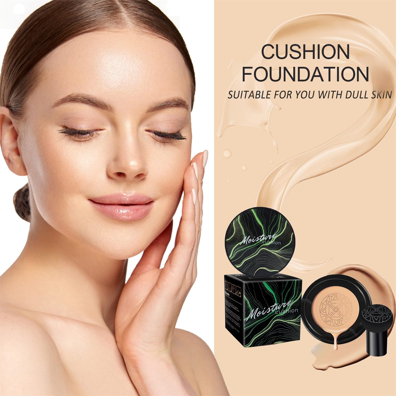 OETUIOW Mushroom Head Air Cushion CC Cream with Setting Powder Set – Shine Control, Blur & Even Skin Tone for All Skin Types