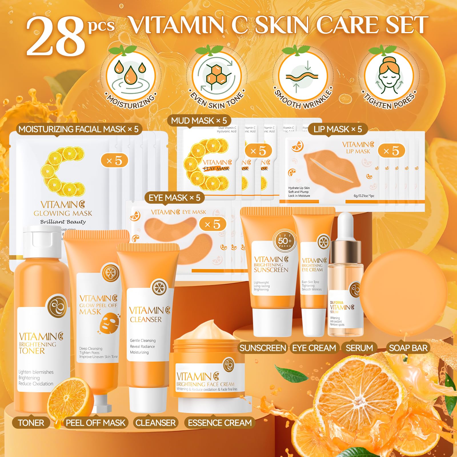 Ofanyia 28-Piece Vitamin C Skincare Set for Teens 10-12 – Complete Routine for Deep Clean & Hydration | Ideal Valentine’s Gift
