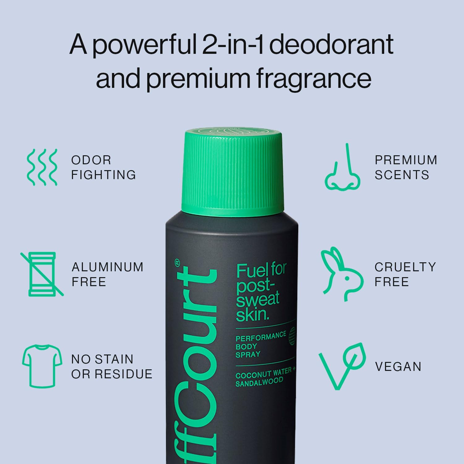 OffCourt Aluminum-Free Body Spray – Coconut Water & Sandalwood, 3.4 oz