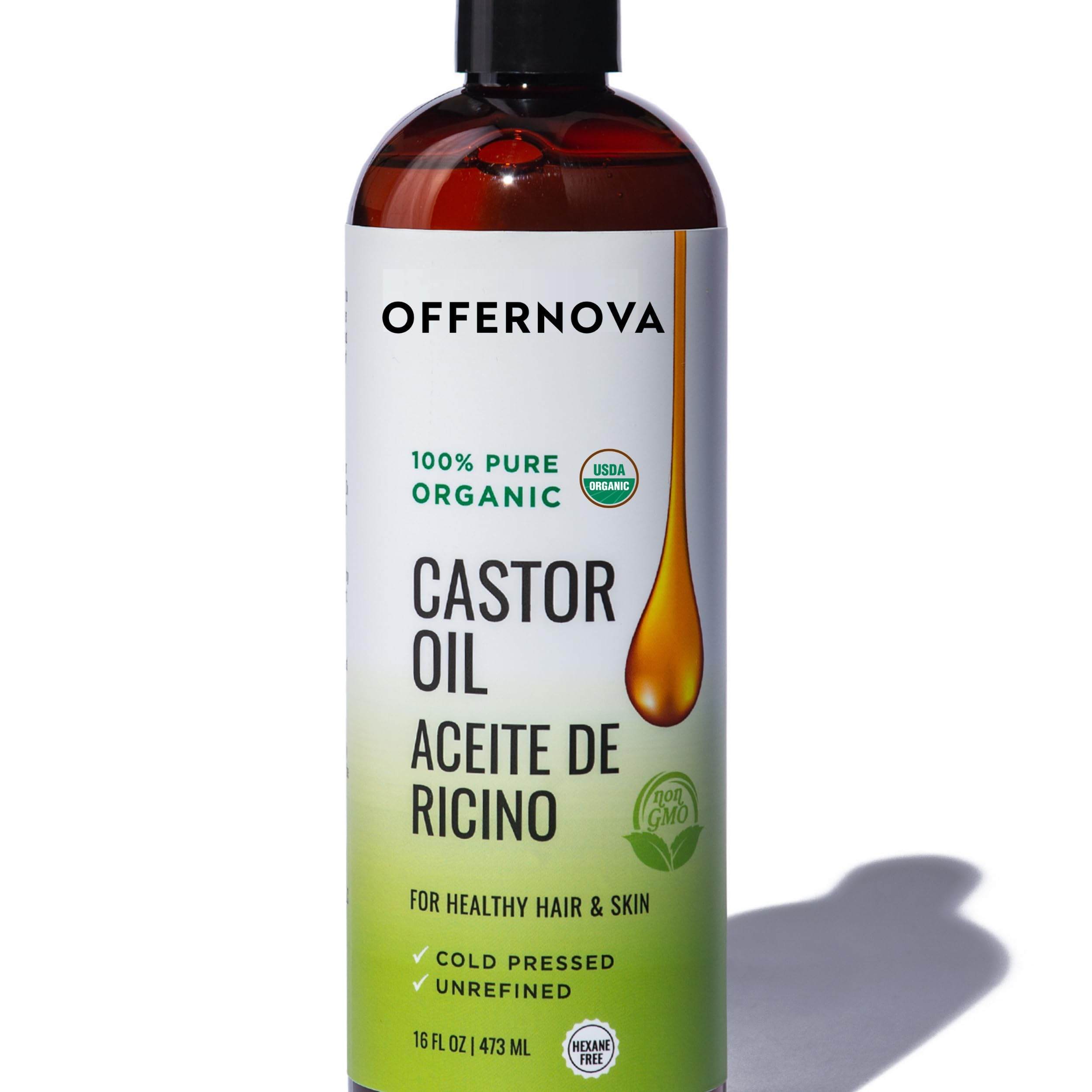 Offernova Castor Oil 16oz – Cold-Pressed, 100% Pure & Organic, Hexane-Free for Lashes, Brows, Hair & Beard
