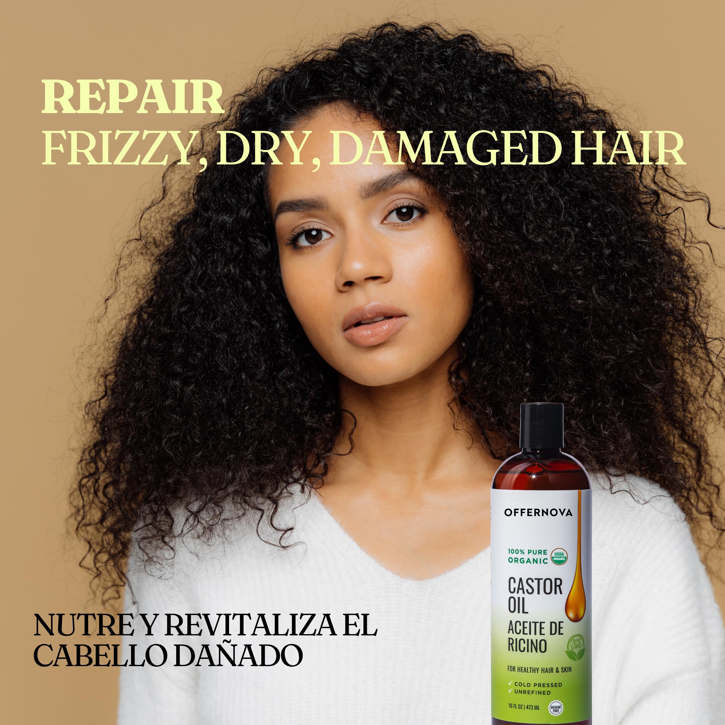 Offernova Castor Oil 16oz – Cold-Pressed, 100% Pure & Organic, Hexane-Free for Lashes, Brows, Hair & Beard