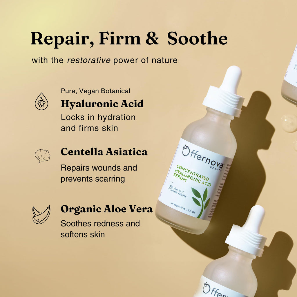 Offernova Concentrated Hyaluronic Acid Serum with Vitamin C & Centella Asiatica – Pure Organic Vegan Formula